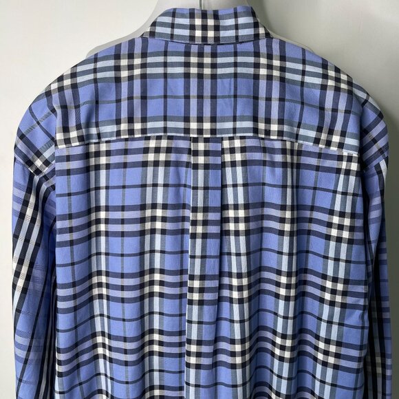 Burberry Men's Blue Plaid Nova Check Button Down Long Sleeve Shirt Size Large - Picture 4 of 15